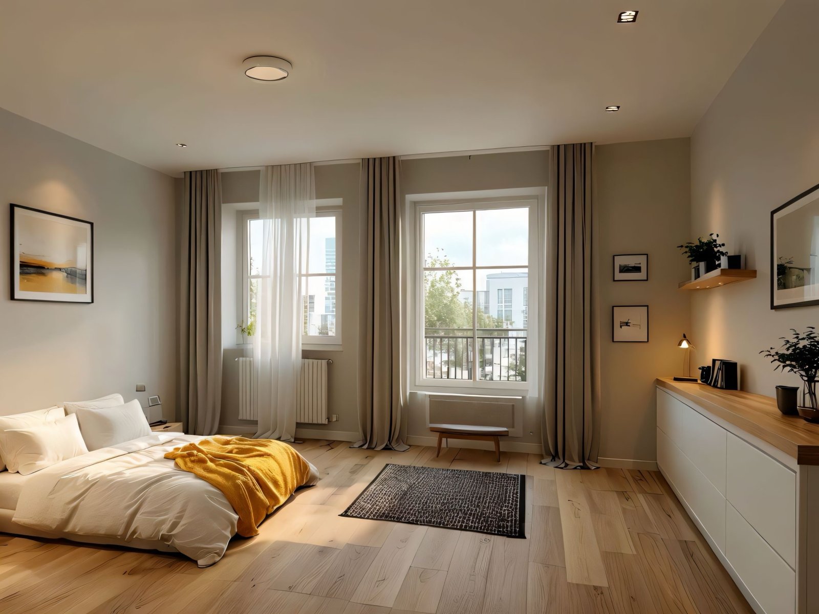 Lichtdurchflutetes Schlafzimmer mit Balkon und intelligenter Raumaufteilung