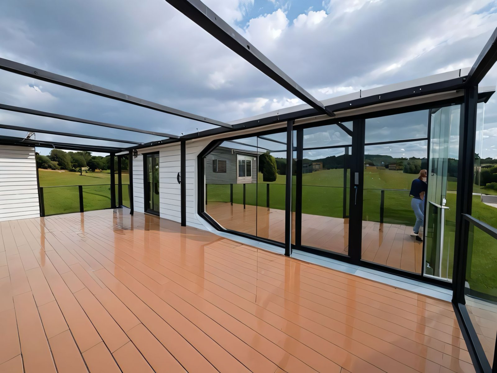 Lichtdurchflutete Glasveranda mit panoramischem Landschaftsblick - Nahtlose Indoor-Outdoor-Verbindung!
