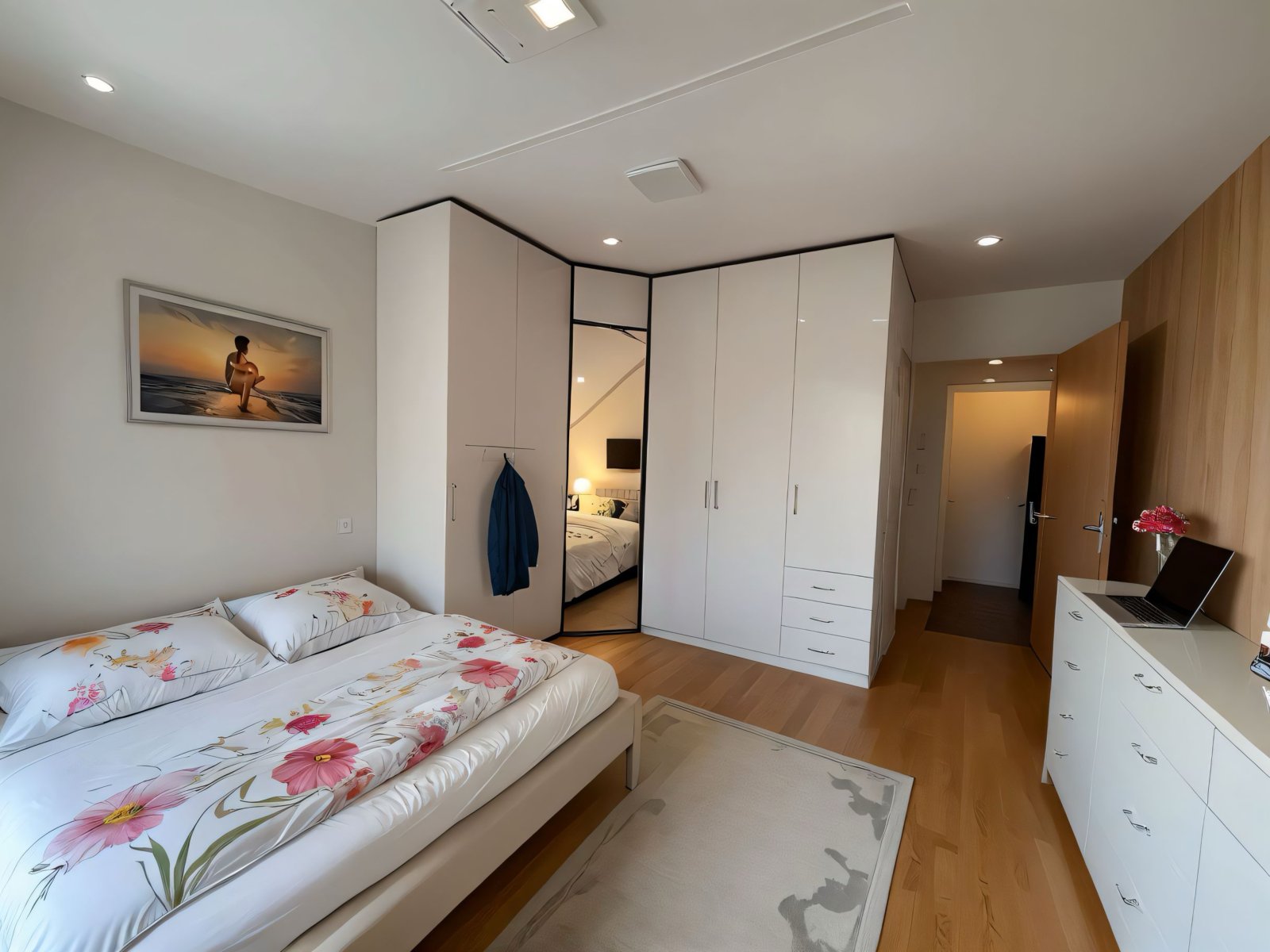Clevere Raumaufteilung: Schlafzimmer mit integriertem Ankleidebereich und Spiegelschrank