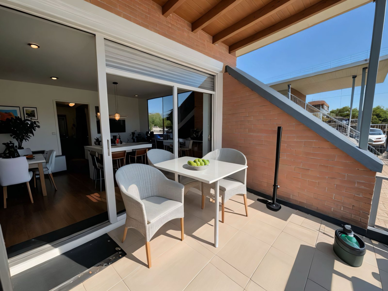 Sonnendurchfluteter Balkon mit smarter Rollladenanlage und elegantem Sitzplatz