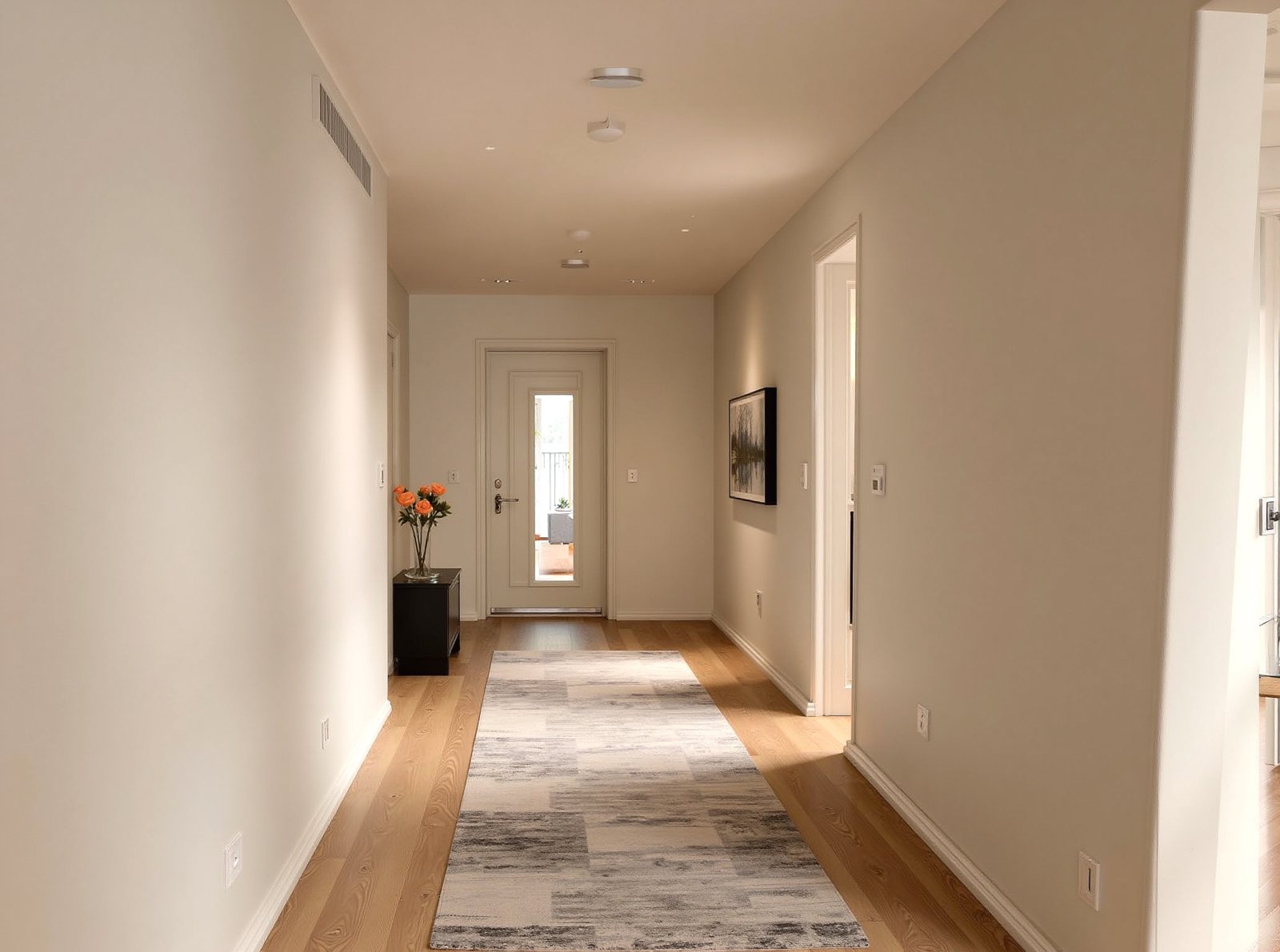 Lichtdurchfluteter Eingangsbereich mit eleganter Raumaufteilung und hochwertiger Holzdielen-Optik Lichtdurchfluteter Eingangsbereich mit eleganter Raumaufteilung und hochwertiger Holzdielen-Optik