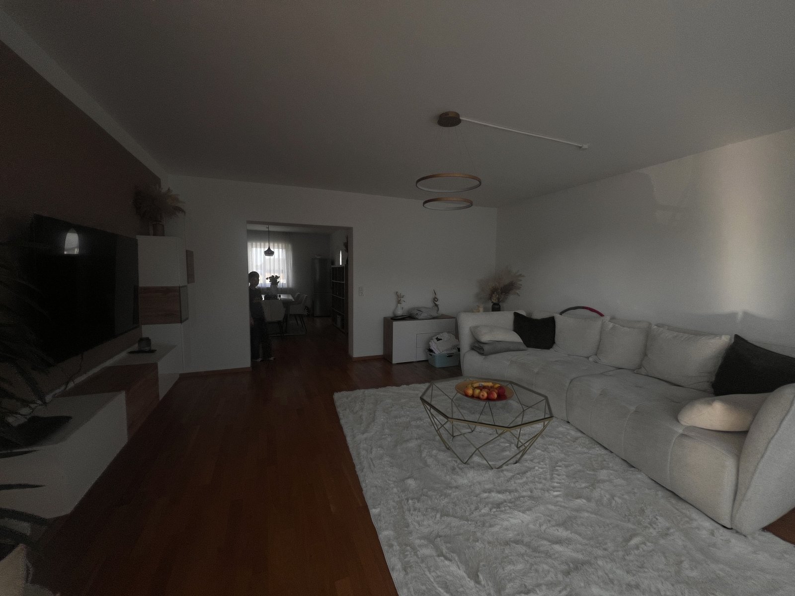 Offenes Wohnkonzept mit fließenden Raumübergängen und modernem Deckendesign