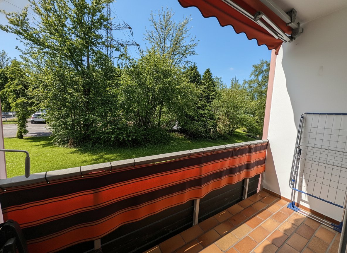 Gemütlicher Balkon mit Winterblick auf verschneite Naturlandschaft
