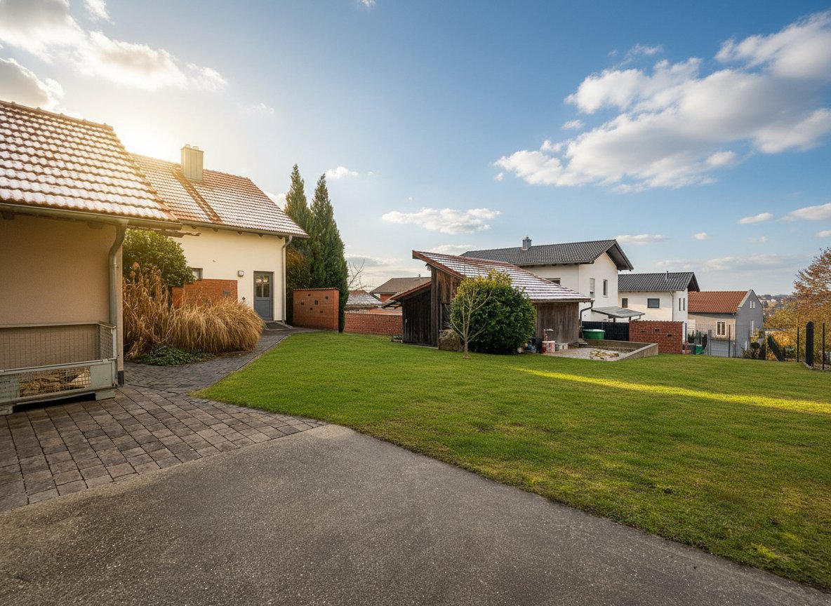 Geräumiger Garten mit gepflegtem Rasen und viel Platz für Gestaltungsmöglichkeiten
