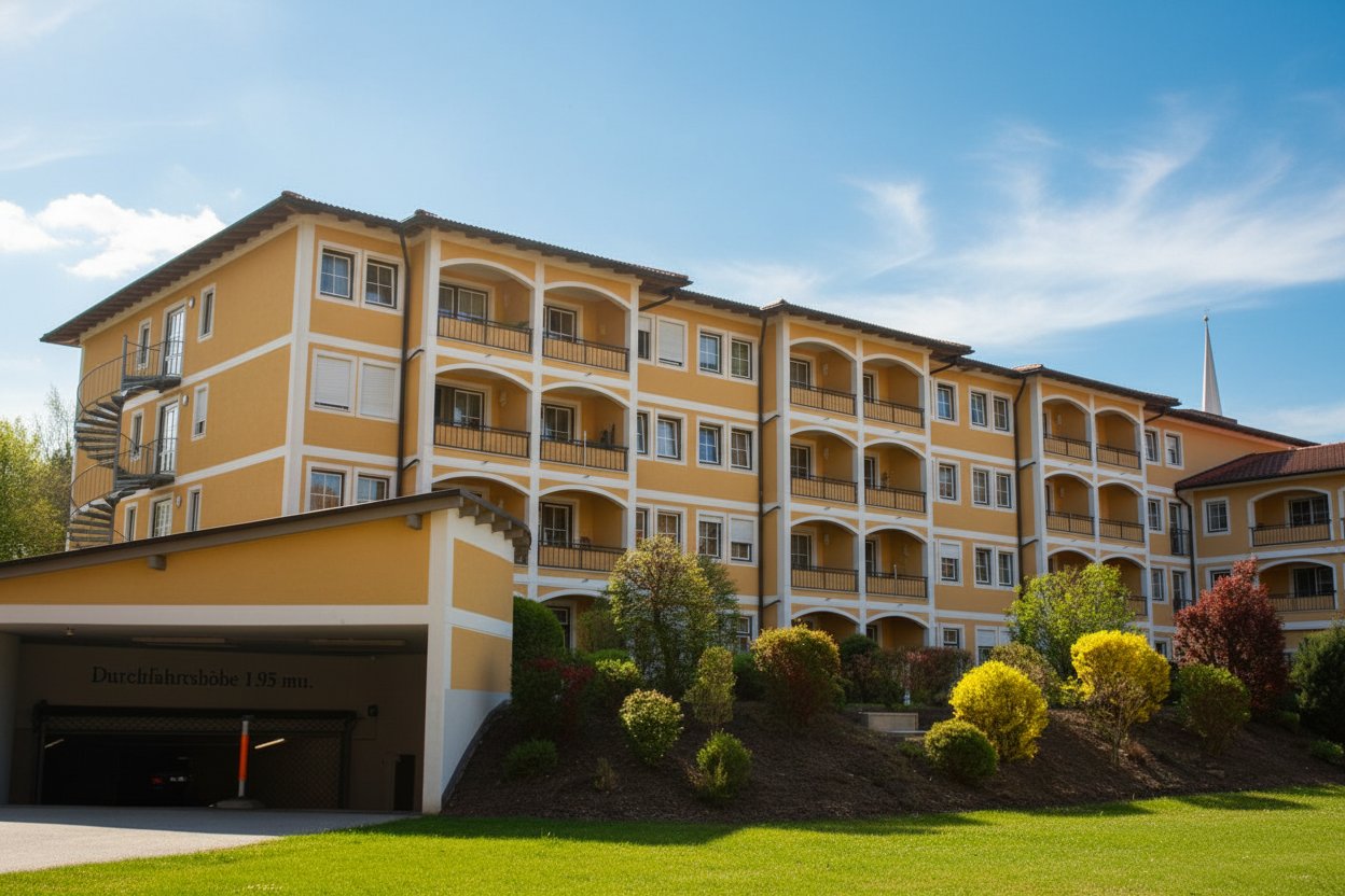 Hochwertige Appartementhotel mit großzügigen Balkonen und gepflegtem Gartenbereich