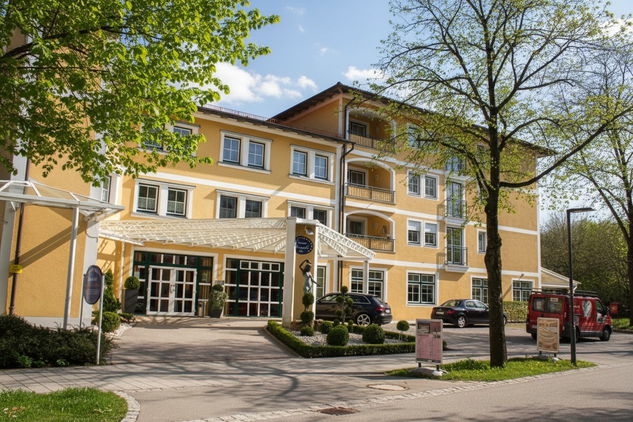 Elegantes Appartementhotel mit gepflegtem Eingangsbereich und großzügigen Balkonen