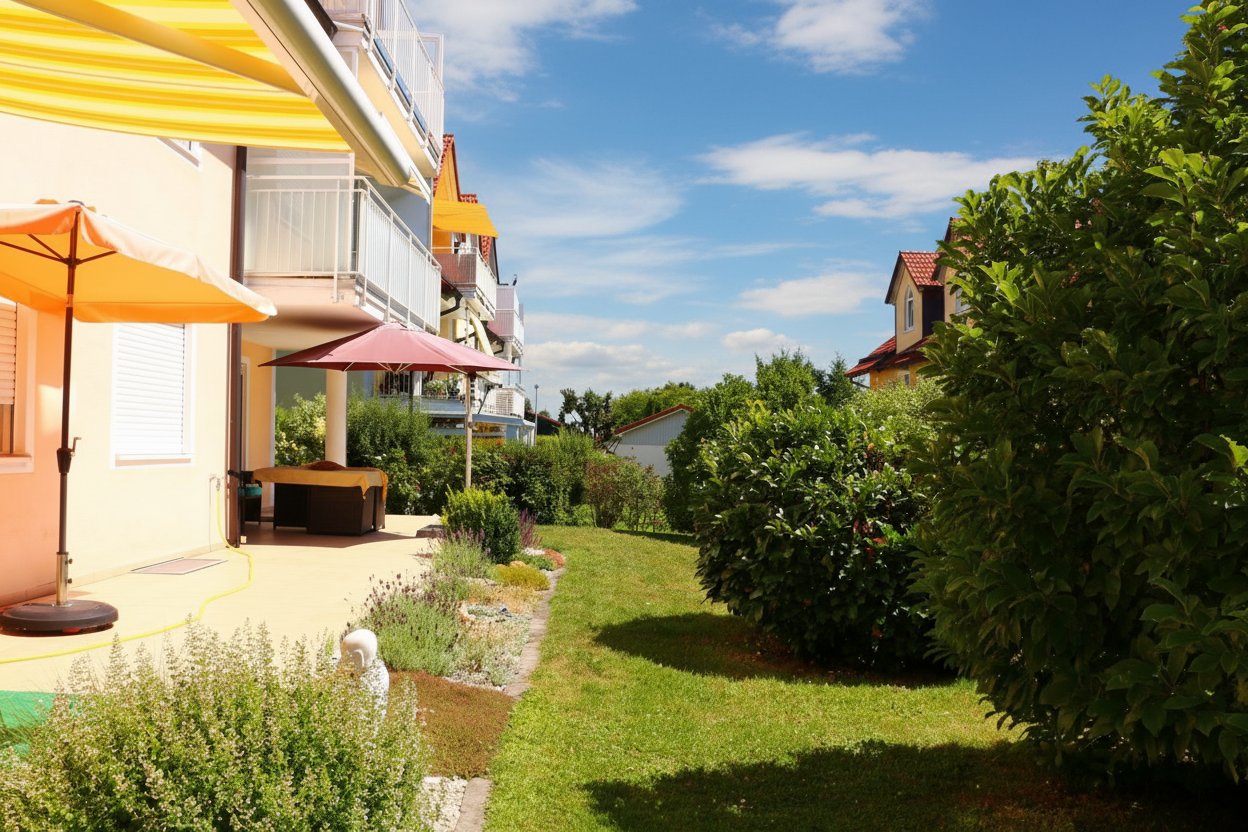 Sonnendurchflutete Erdgeschosswohnung mit großzügiger Terrasse und pflegeleichtem Gartenanteil